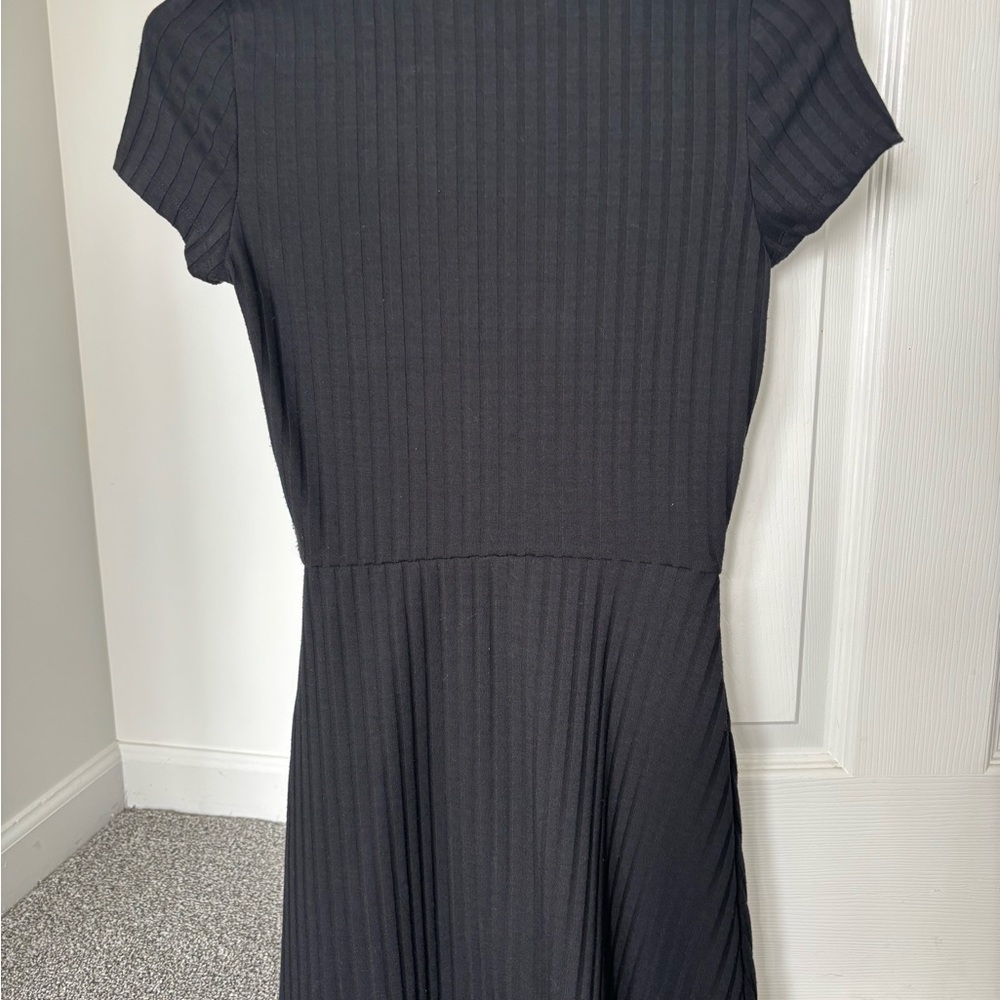 miami Black Ribbed Midi Fit-and-Flare Dress